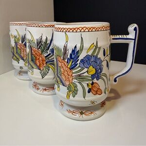 Tiffany & Co. Floral Mugs - Blue, Orange, Green (Set of 3)